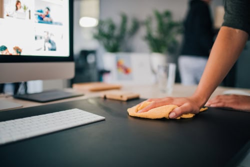 Decluttering office before disinfection